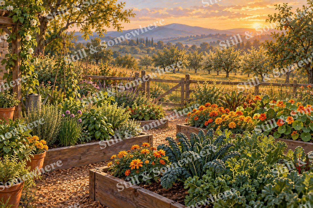 Kitchen Garden at Golden Hour, original artwork preview