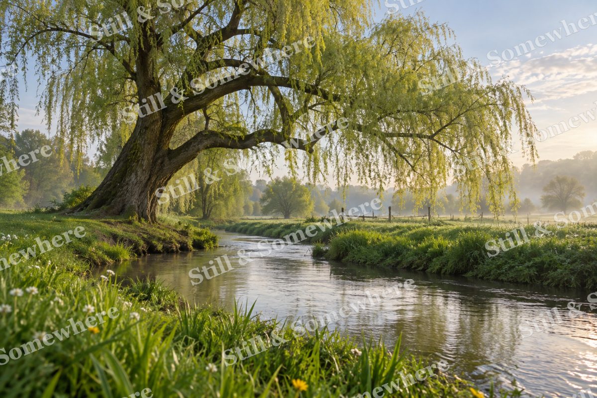 Willow and Silver Meadow Stream, original artwork preview