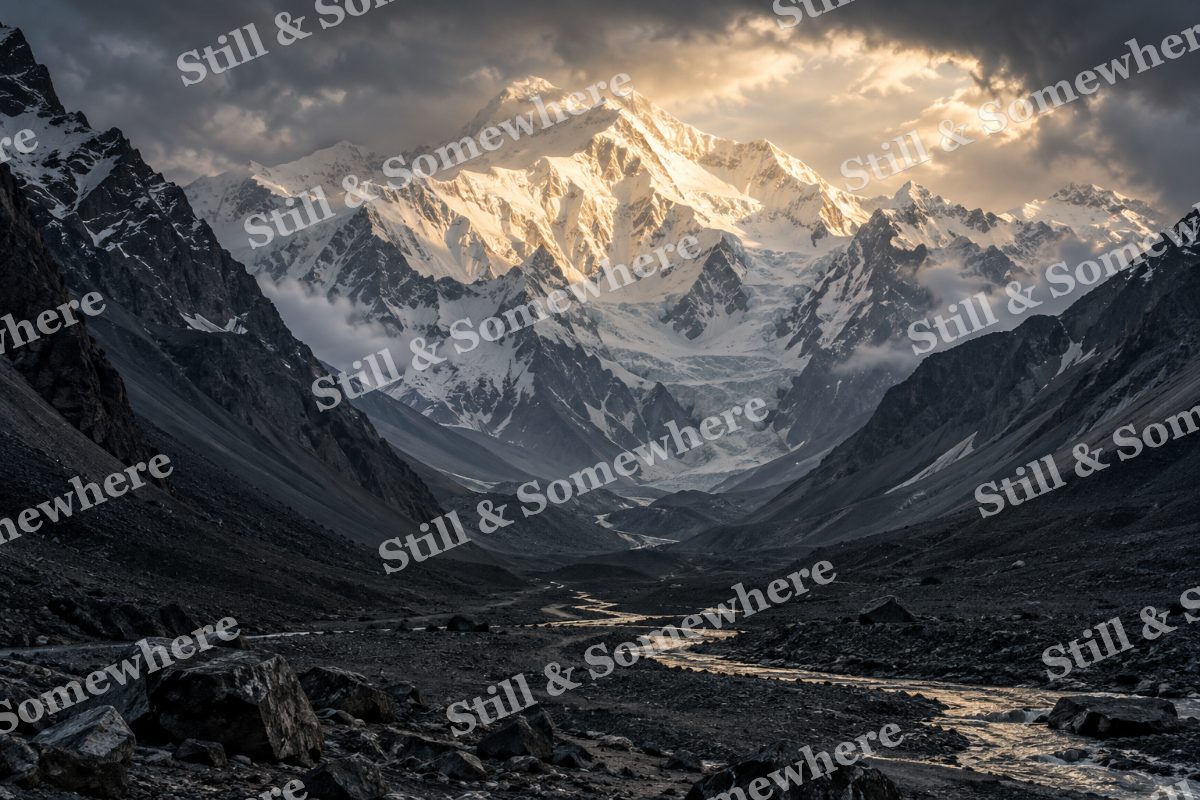 Golden Massif Above Volcanic Valley, original artwork preview