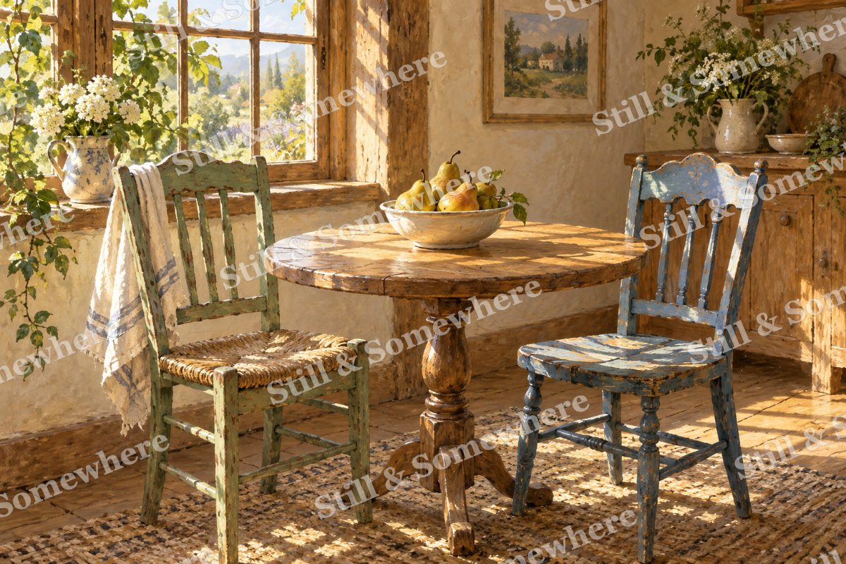 Breakfast Light on Painted Chairs, original artwork preview