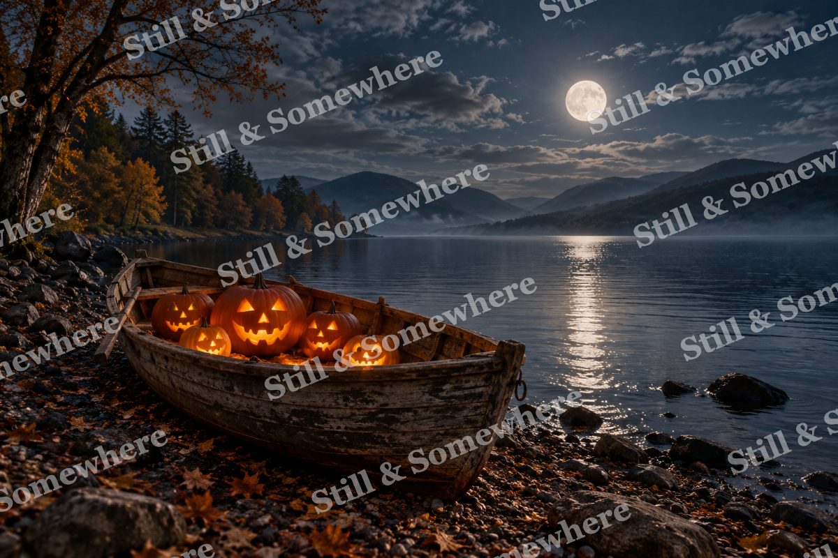 Moonlit Rowboat of Pumpkins, original artwork preview