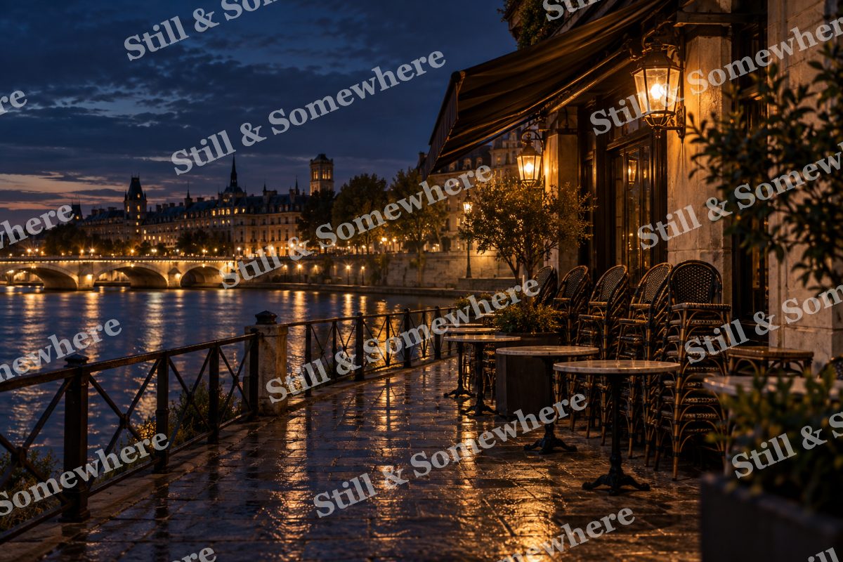 Lights Riverside Cafe at Closing, original artwork preview
