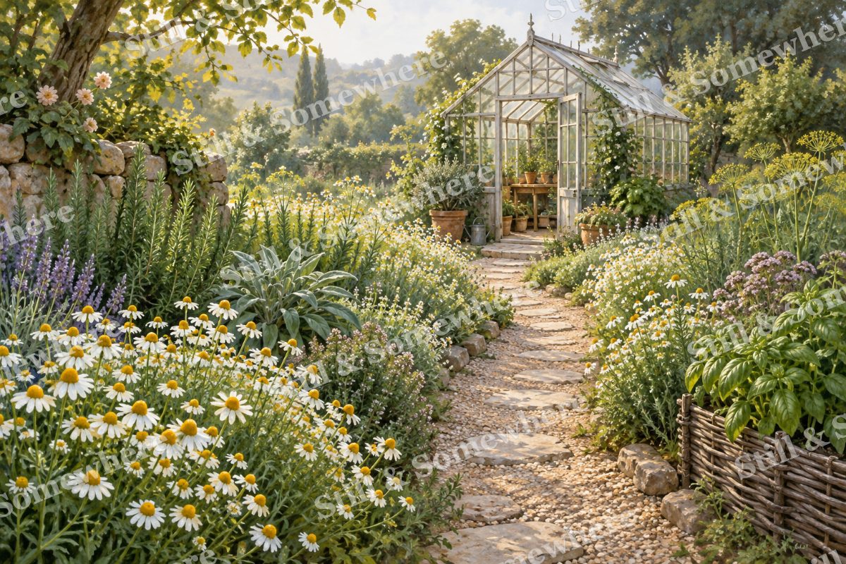 Chamomile Path to the Greenhouse, original artwork preview