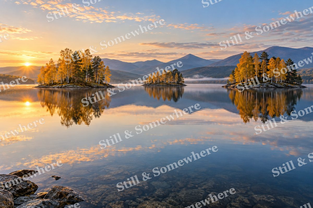 Amber Islands on a Still Lake, original artwork preview