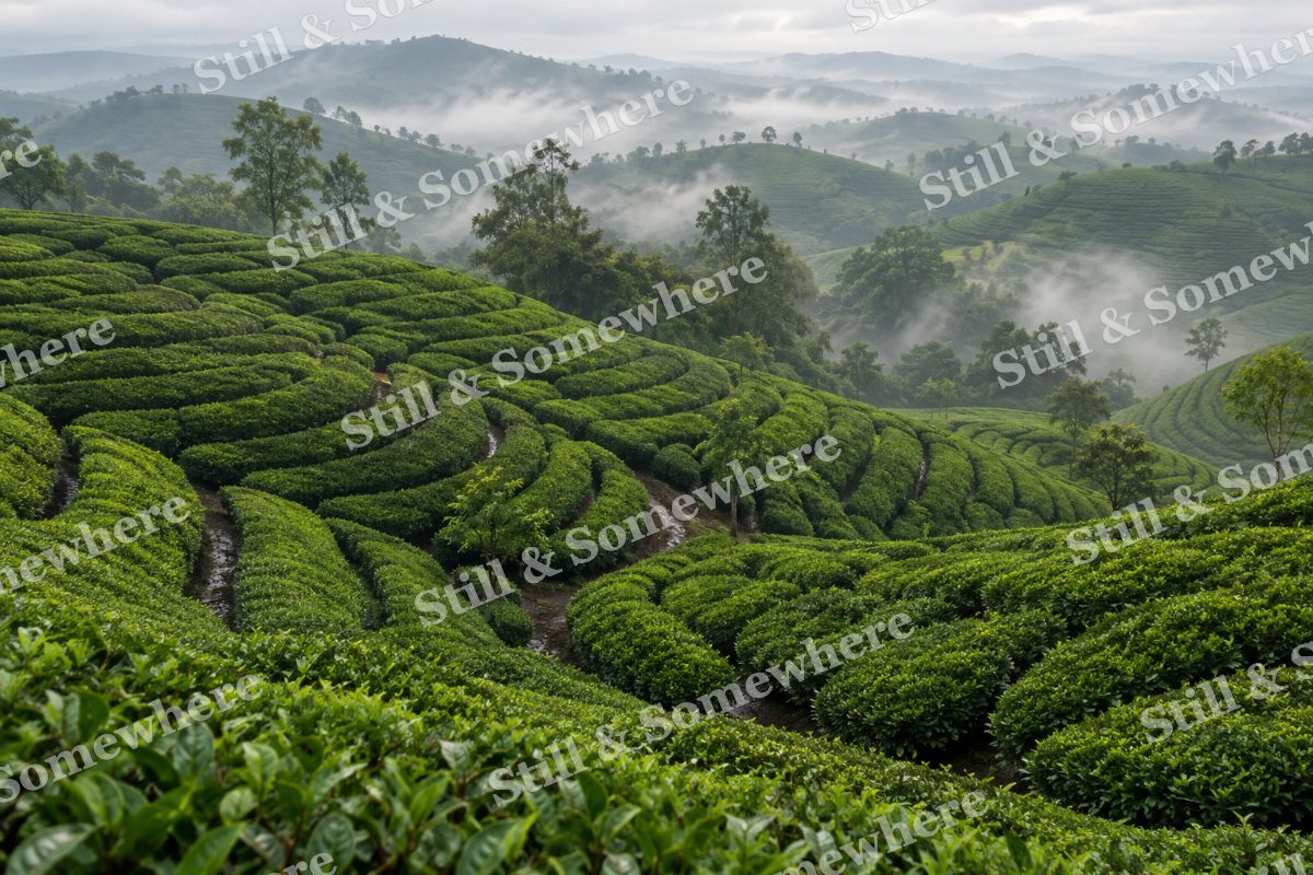 Rainwashed Tea Fields on Low Hills, original artwork preview