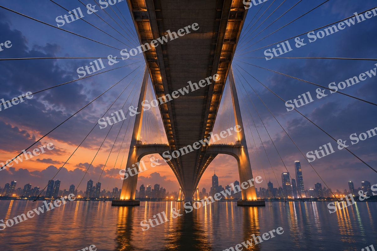 Lights Bridge Pylons in Haze, original artwork preview