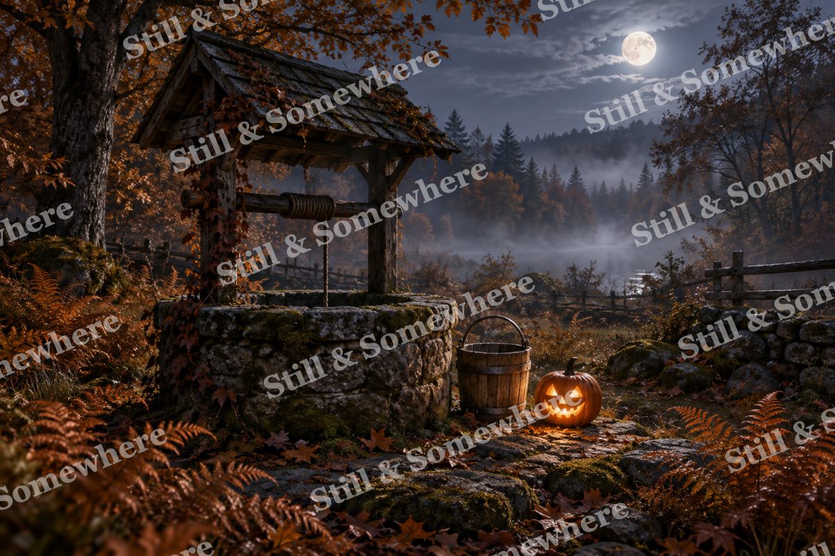 Pumpkin Lantern beside the Well, original artwork preview