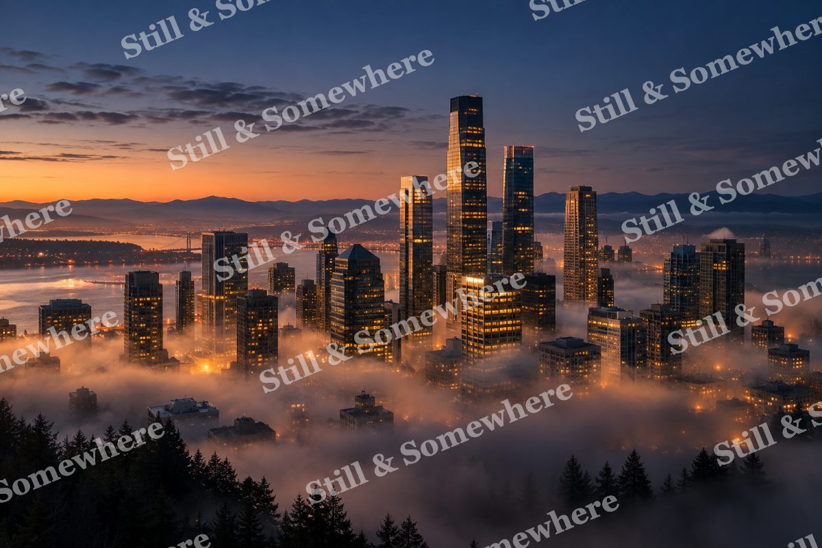 Lights Towers Above Low Clouds, original artwork preview