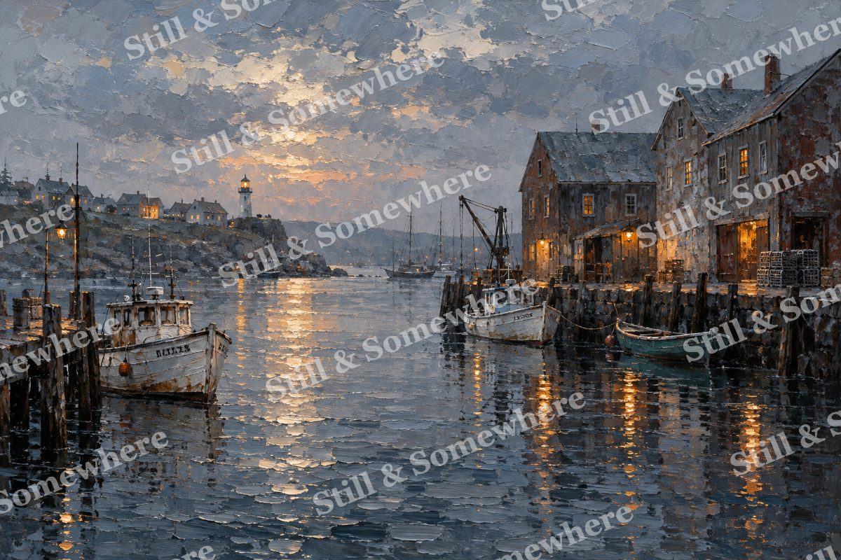 Rain across the Old Harbor, original artwork preview