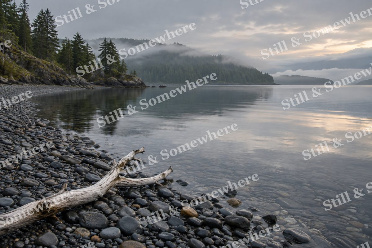 Landscapes Quiet Shoreline Under a Pearl Gray Sky, original artwork preview