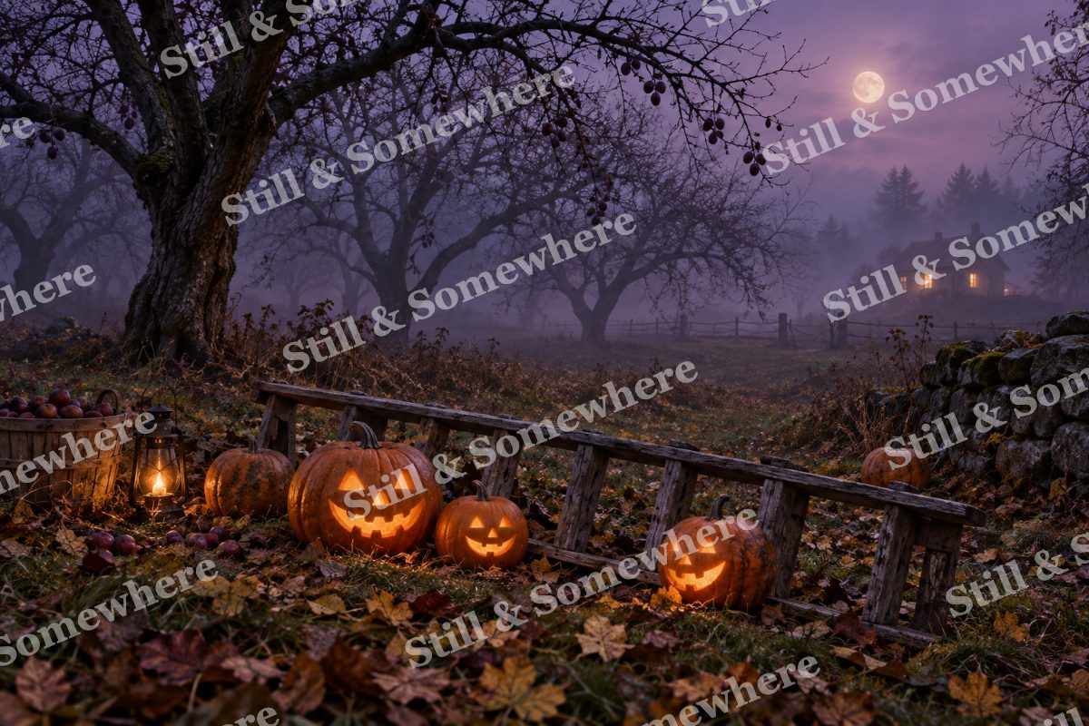 Halloween Orchard Ladder, original artwork preview