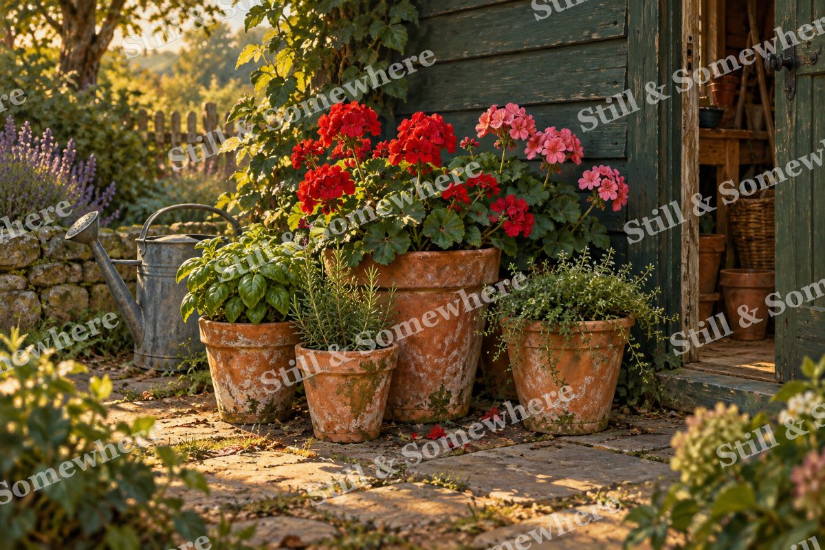 Terracotta Pots by the Garden Shed, original artwork preview