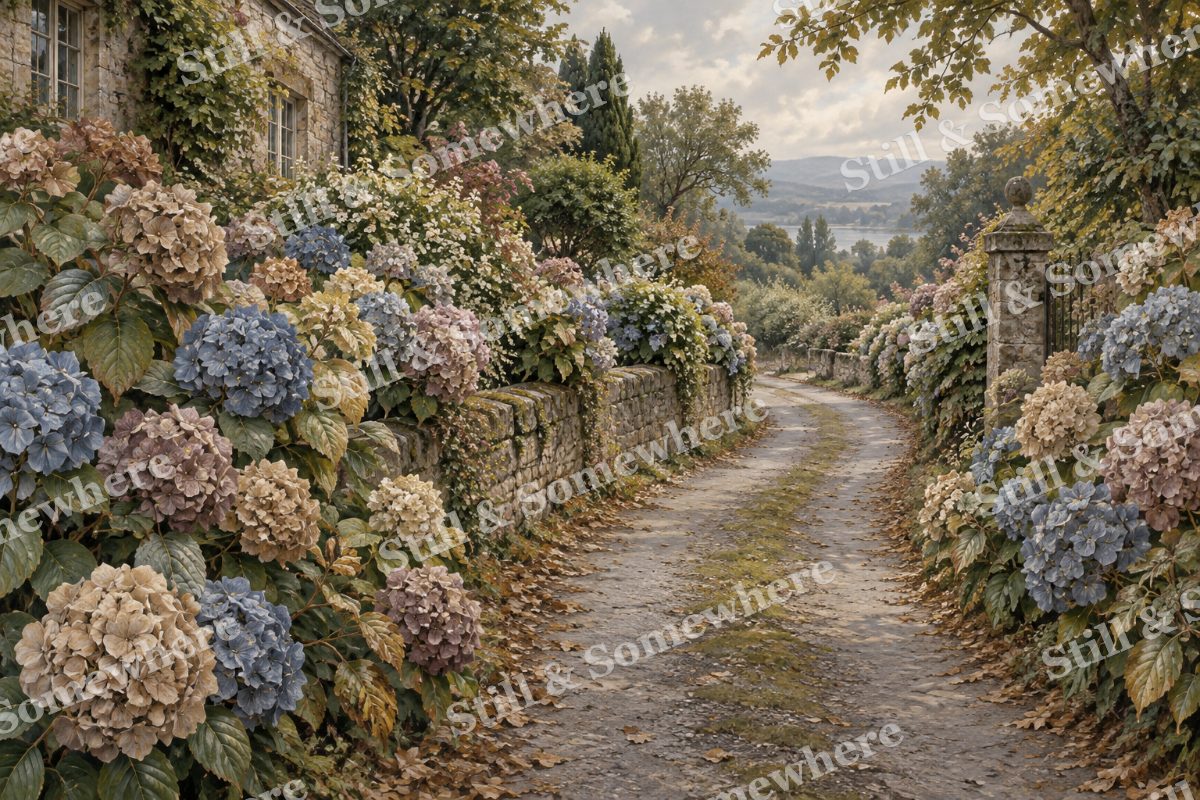 Hydrangea Lane Turning Antique, original artwork preview