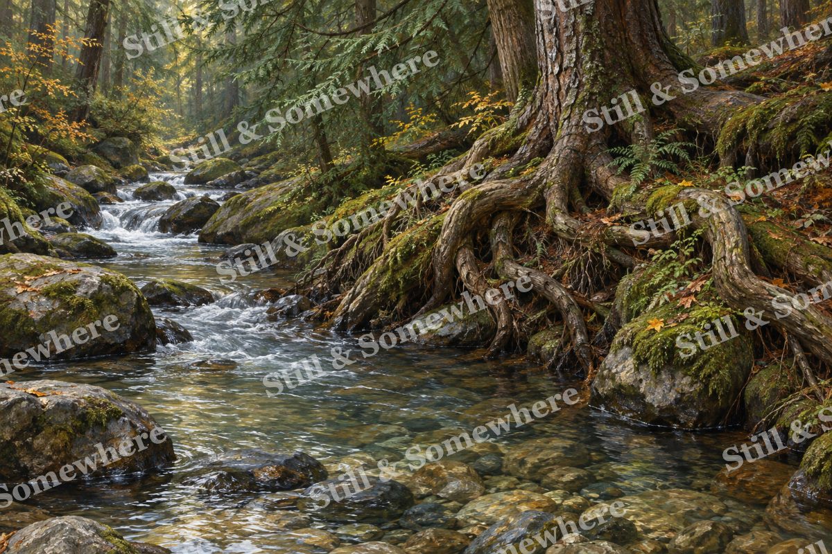 Hemlock Roots beside the Stream, original artwork preview