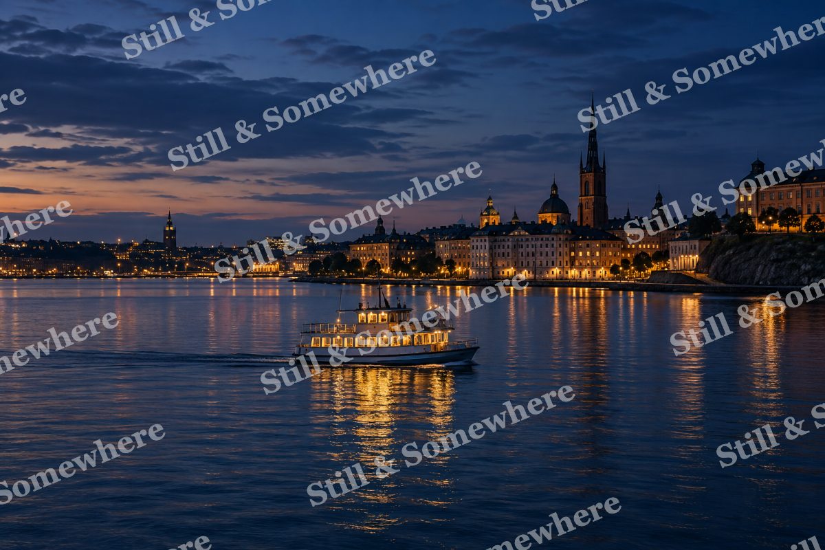 Lights Last Ferry at Blue Hour, original artwork preview