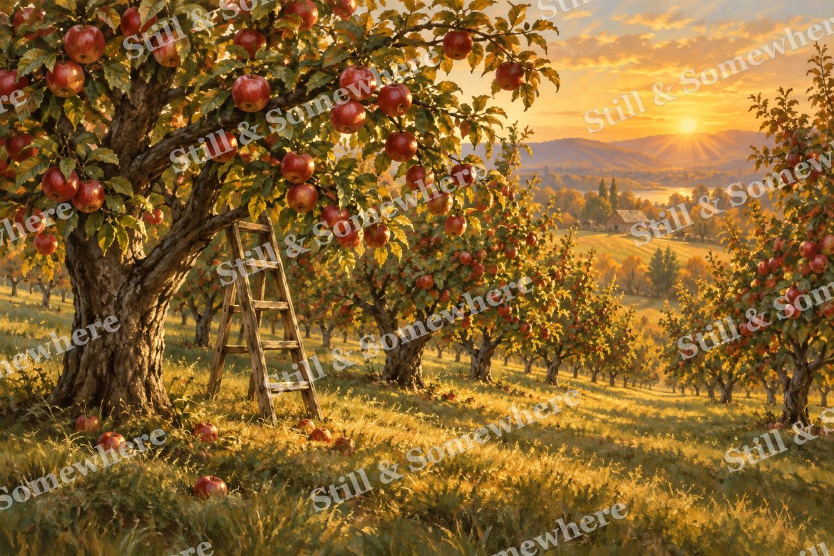 Apple Orchard in Golden Light, original artwork preview