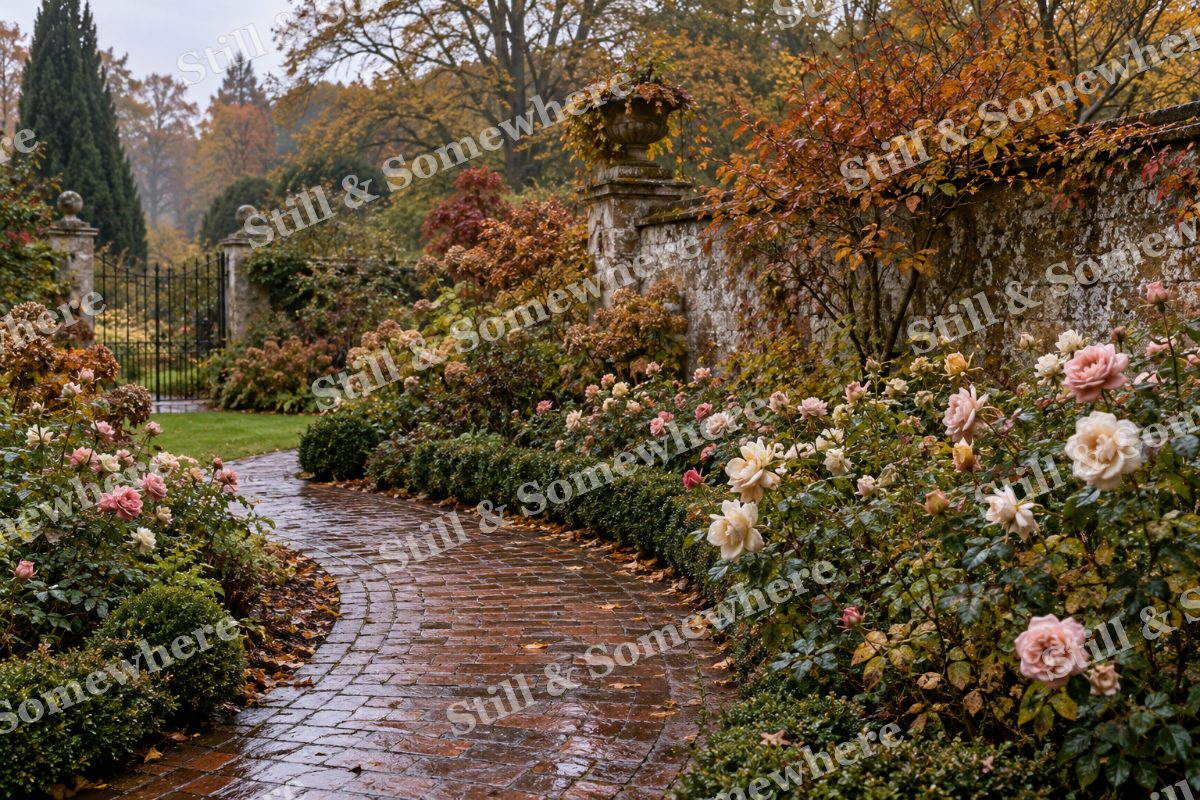October Roses beside the Brick Path, original artwork preview