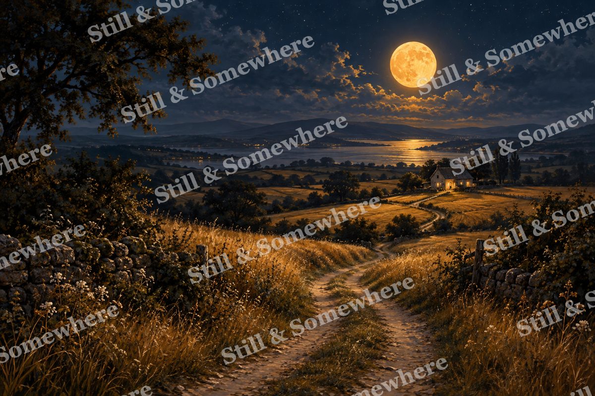 Homeward Path under the Harvest Moon, original artwork preview