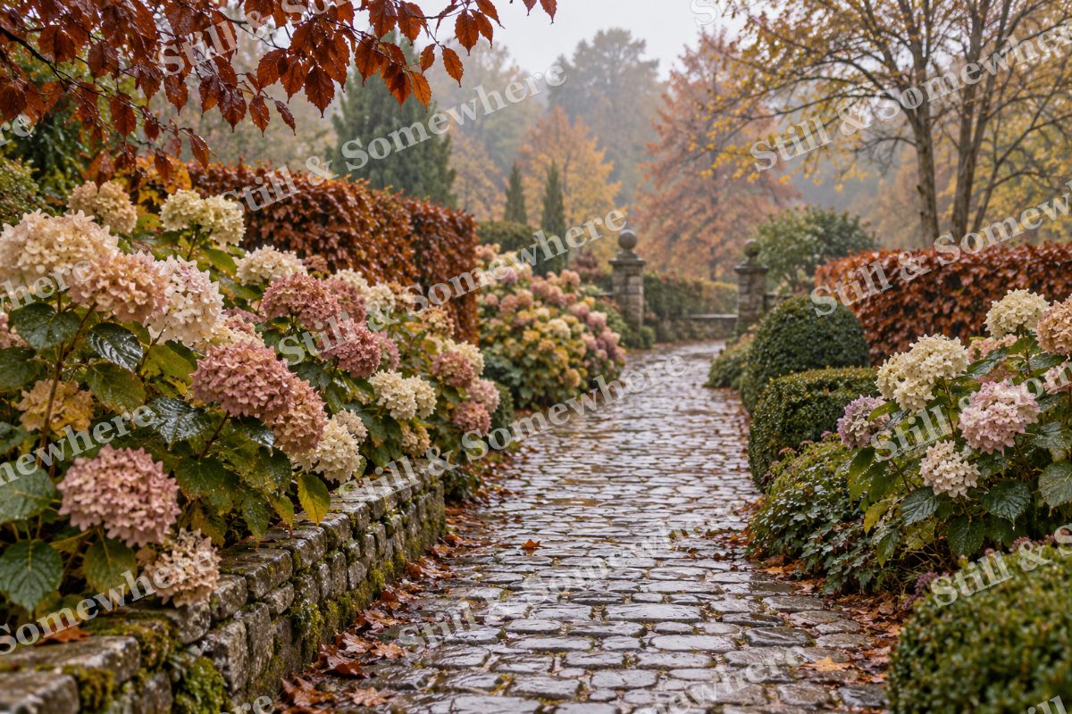 Hydrangeas along the Cobblestone Walk, original artwork preview