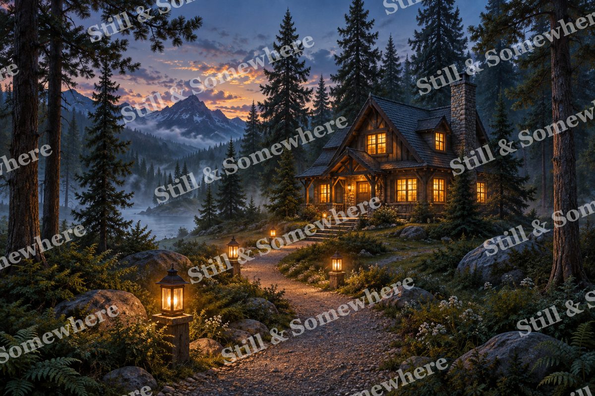 Lantern Path through the Pines, original artwork preview