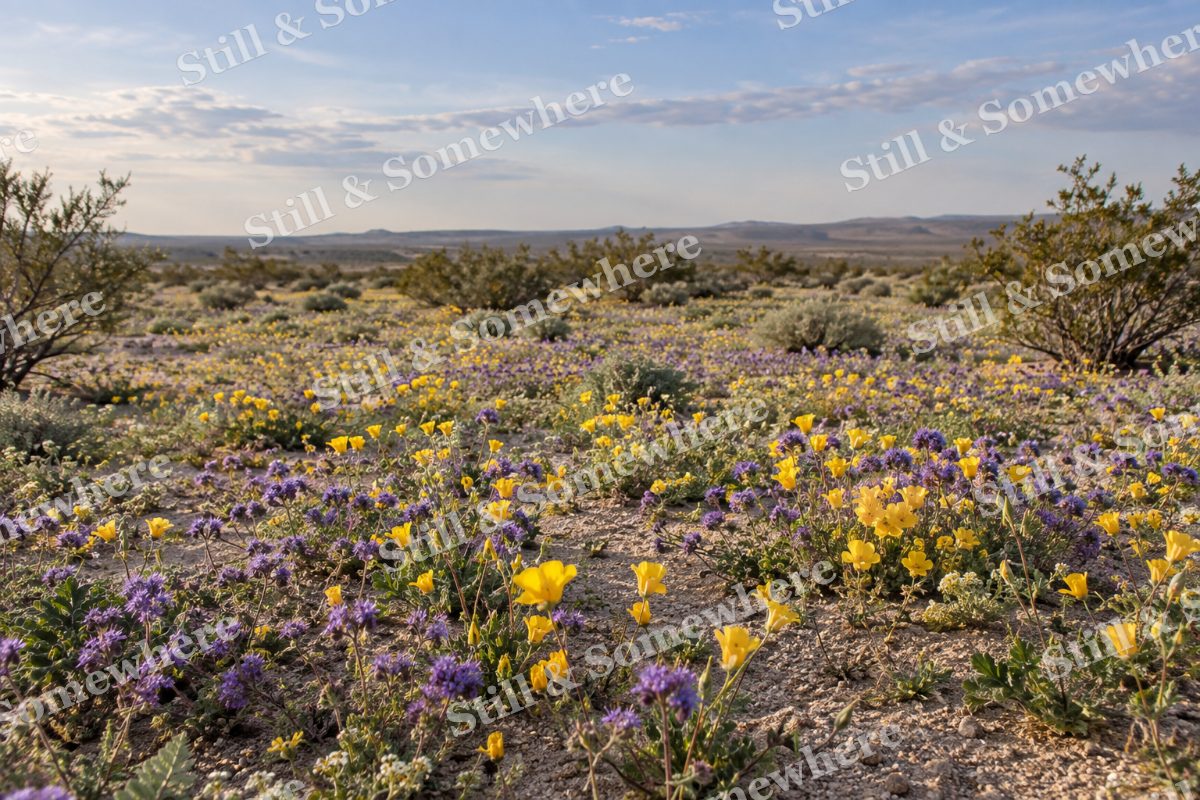 Desert Wildflowers Across Sandy Plain, original artwork preview