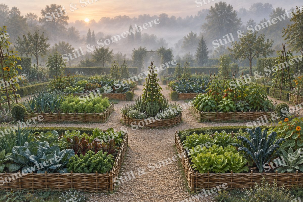Potager Garden in Morning Mist, original artwork preview