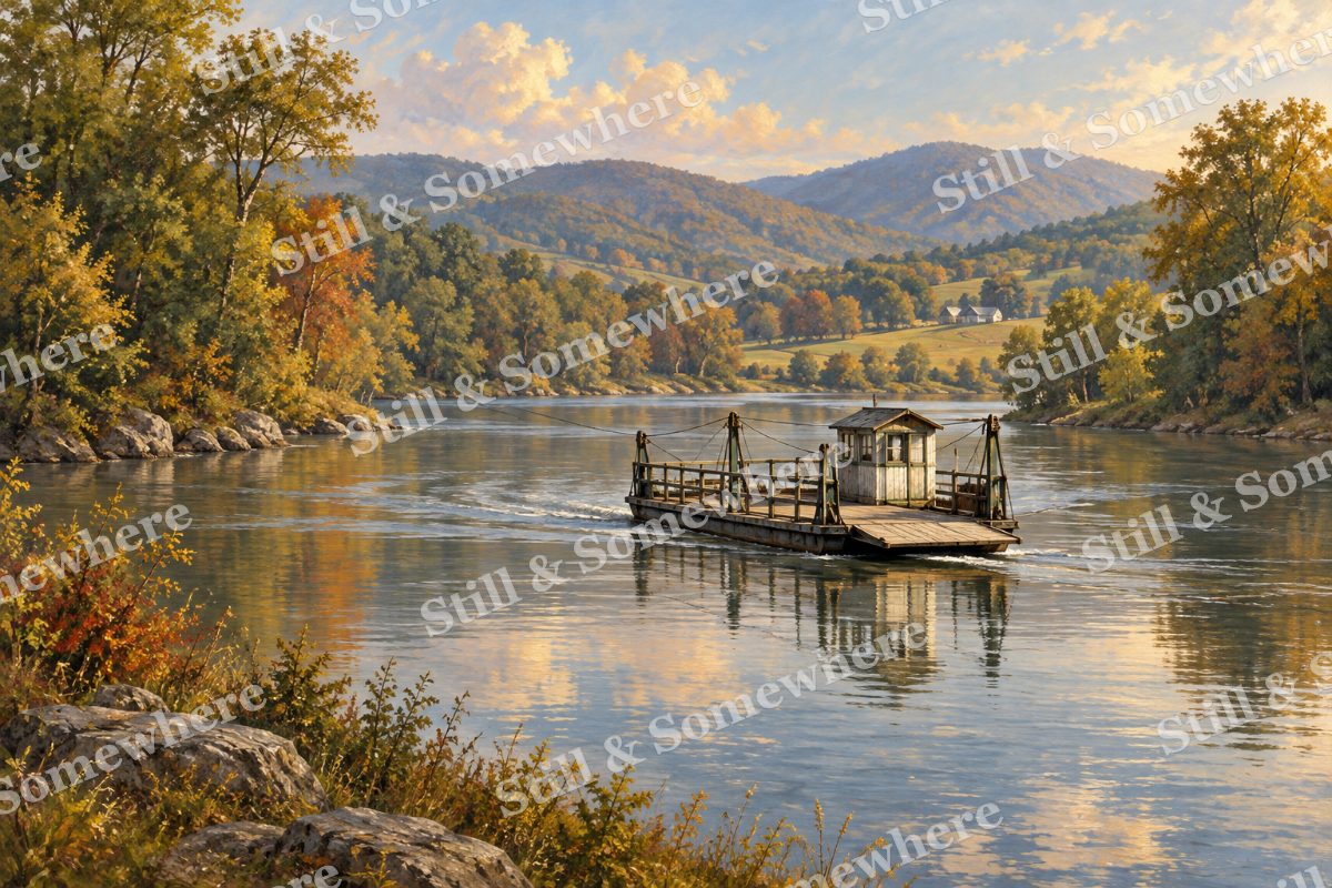 River Ferry in the Rural Valley, original artwork preview