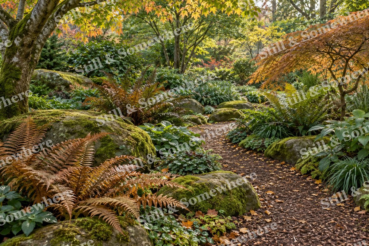 Bronze Ferns in the Shade Garden, original artwork preview