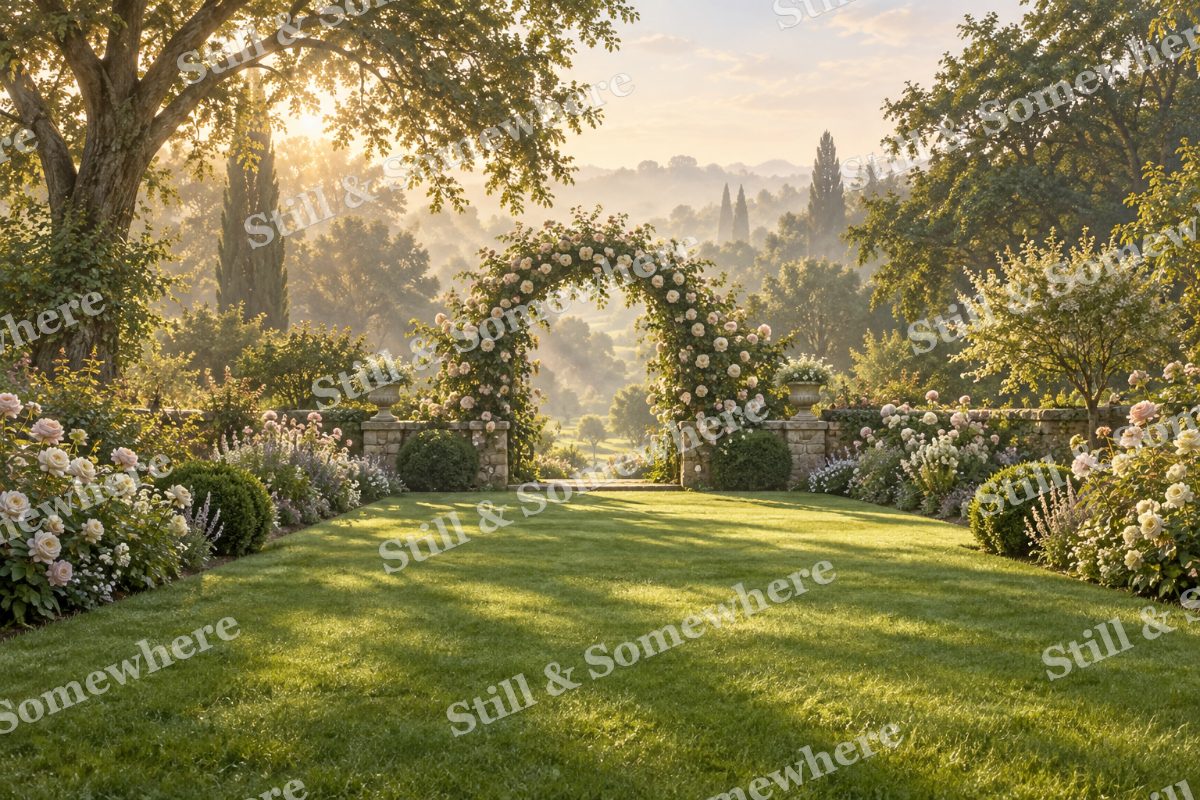 Rose Arch beyond the Lawn, original artwork preview