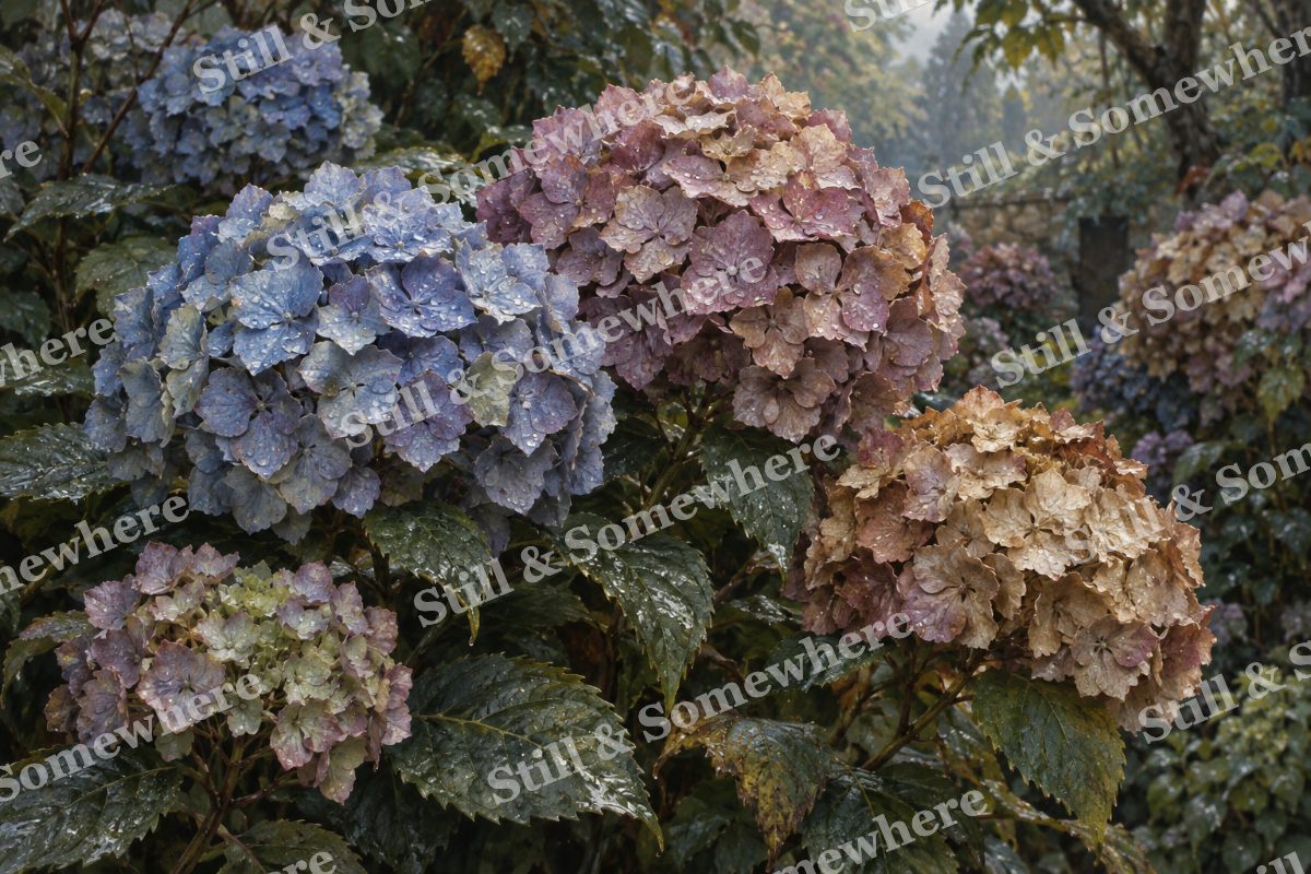 Hydrangea Petals Turning Antique, original artwork preview