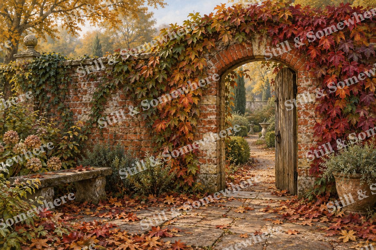 Old Garden Wall with Climbing Ivy, original artwork preview