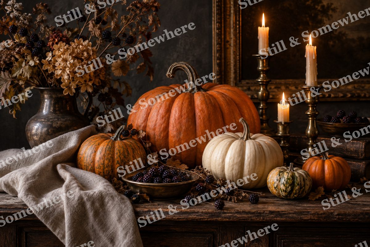 12 Candlelit Pumpkin Still Life, original artwork preview
