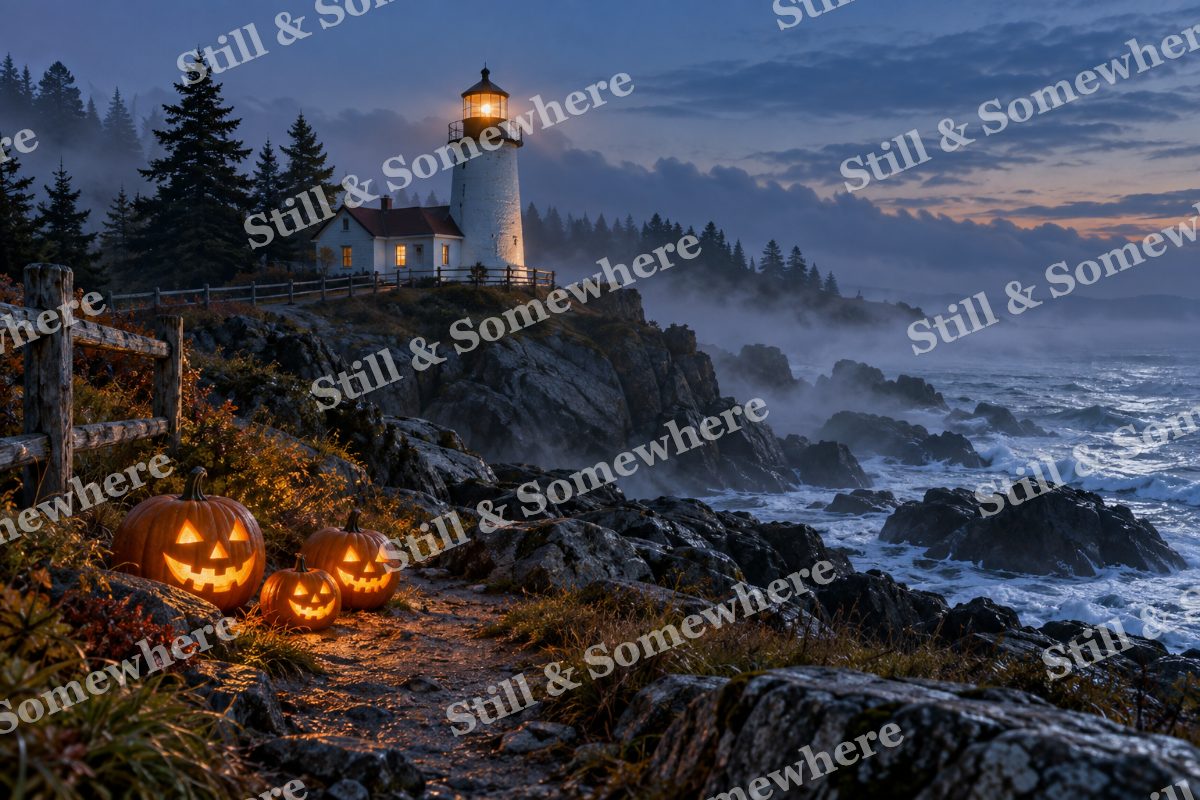 Pumpkin Lighthouse in Sea Fog, original artwork preview