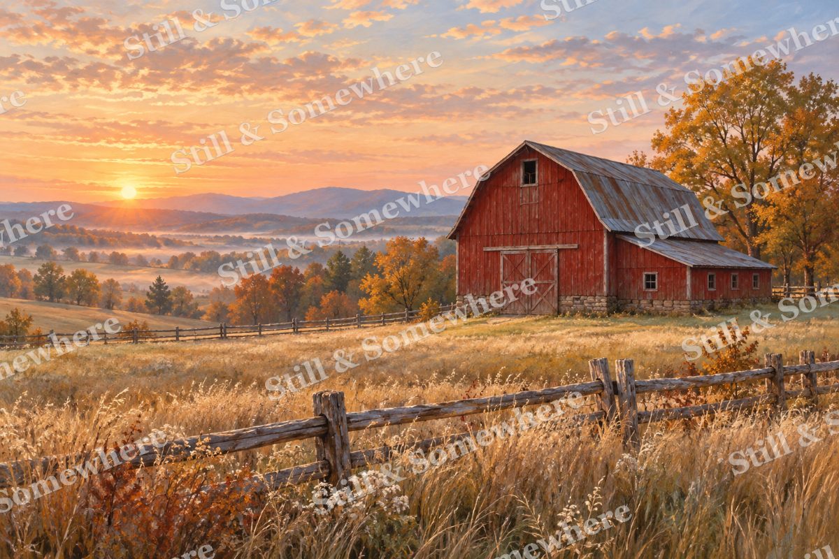Red Barn at First Light, original artwork preview