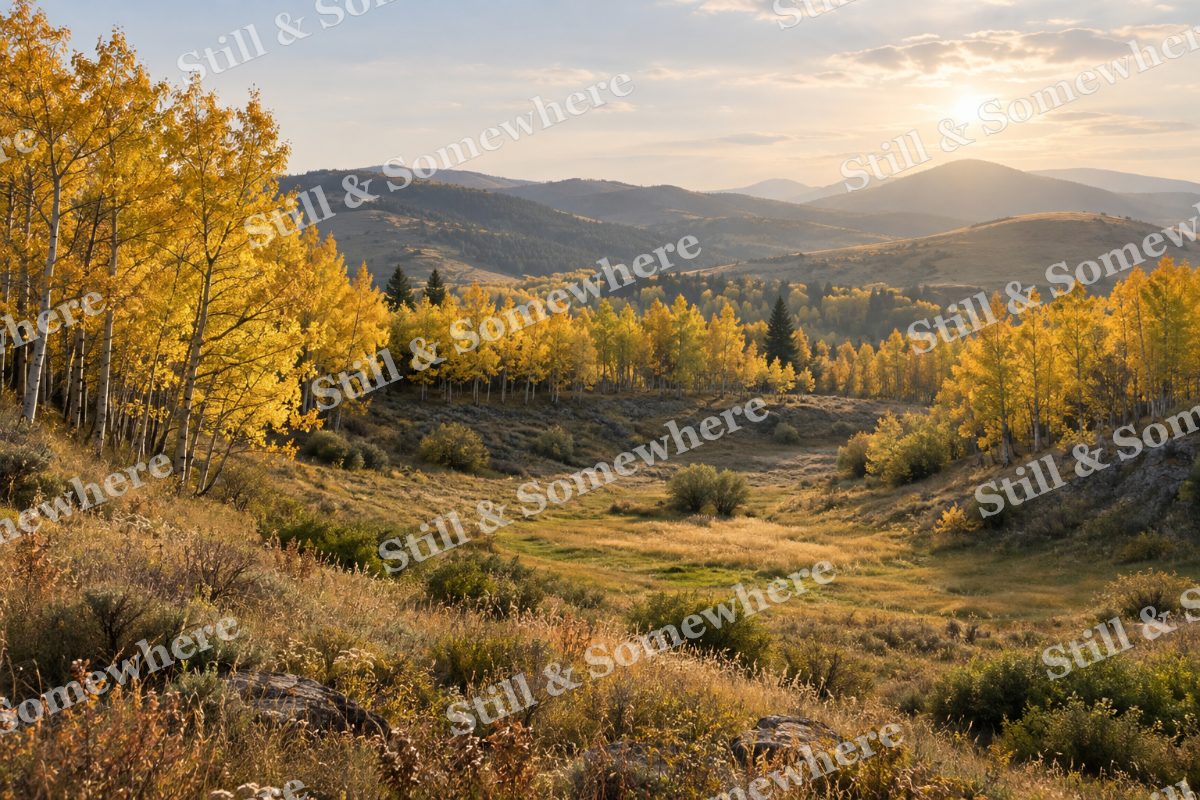 Landscapes Golden Aspens Above a Meadow Hollow, original artwork preview