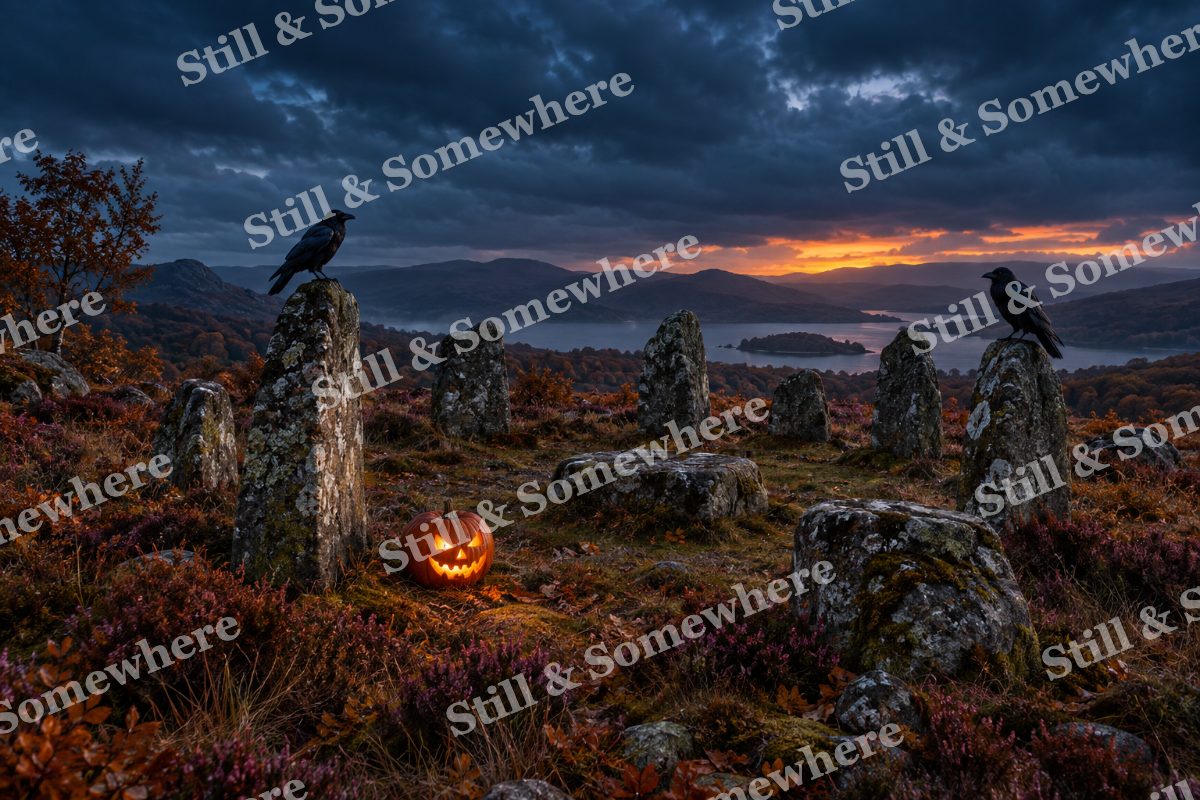Ravens at the Snowless Solstice Stones, original artwork preview