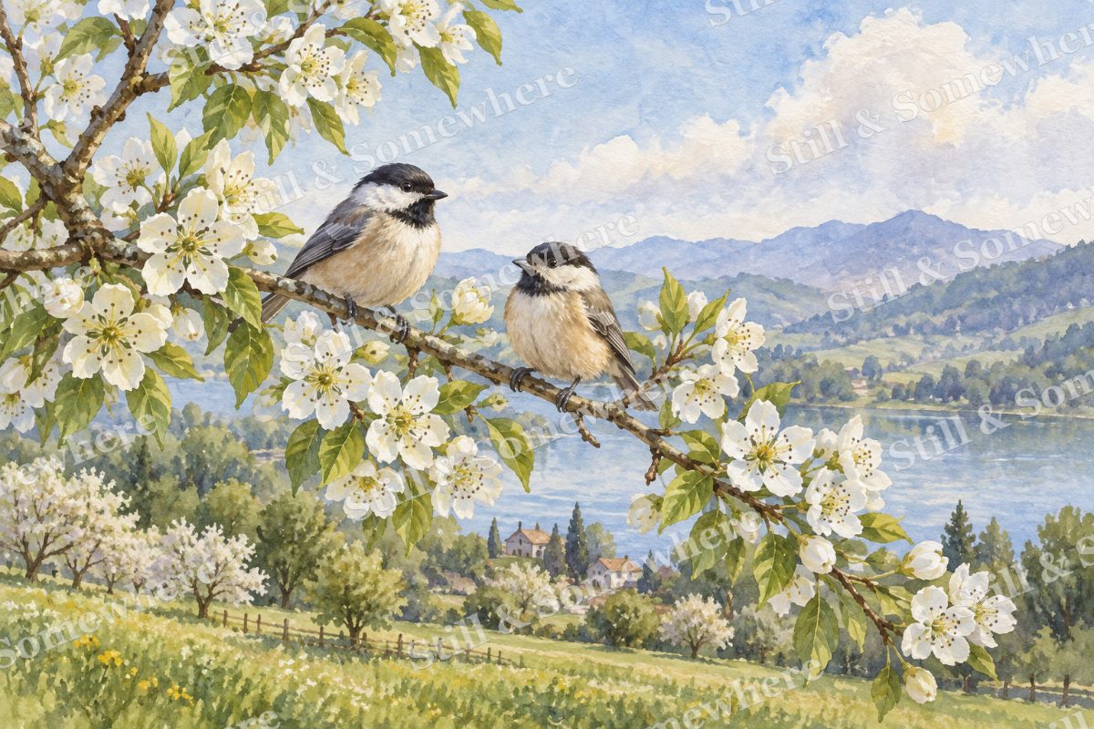 Birdsong in the Pear Garden, original artwork preview