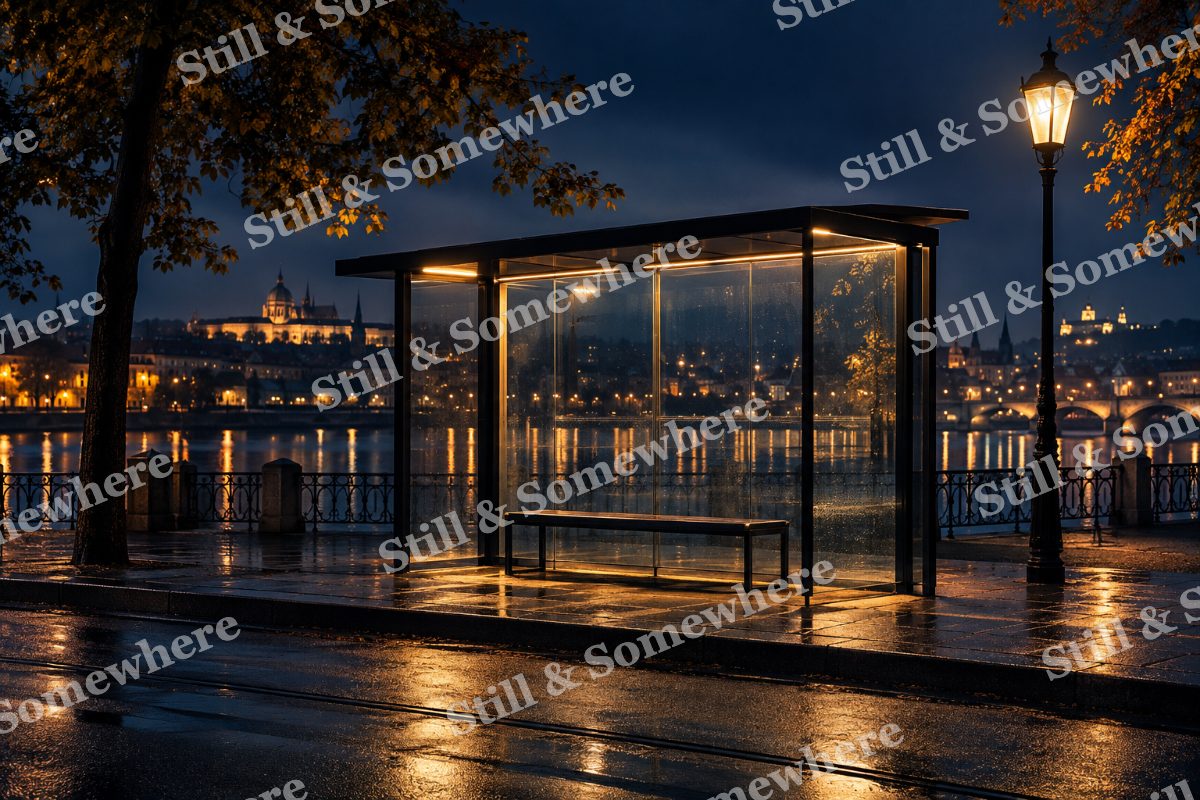 Lights Rainy Glass Bus Shelter, original artwork preview