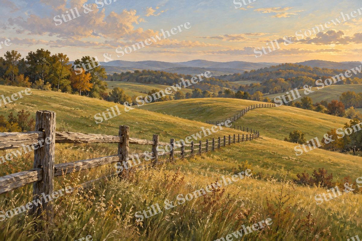 Fence Line across the Rolling Hills, original artwork preview