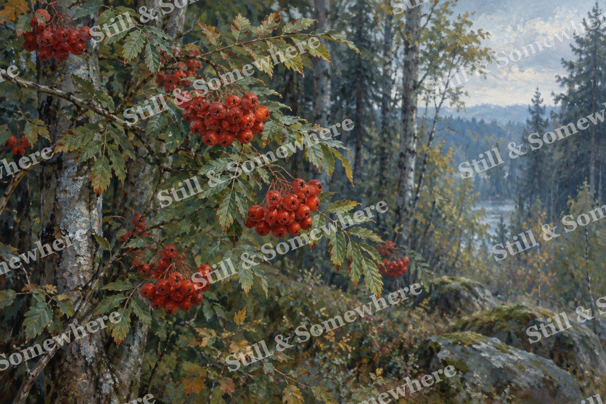 Rowan Berries in the Wood, original artwork preview