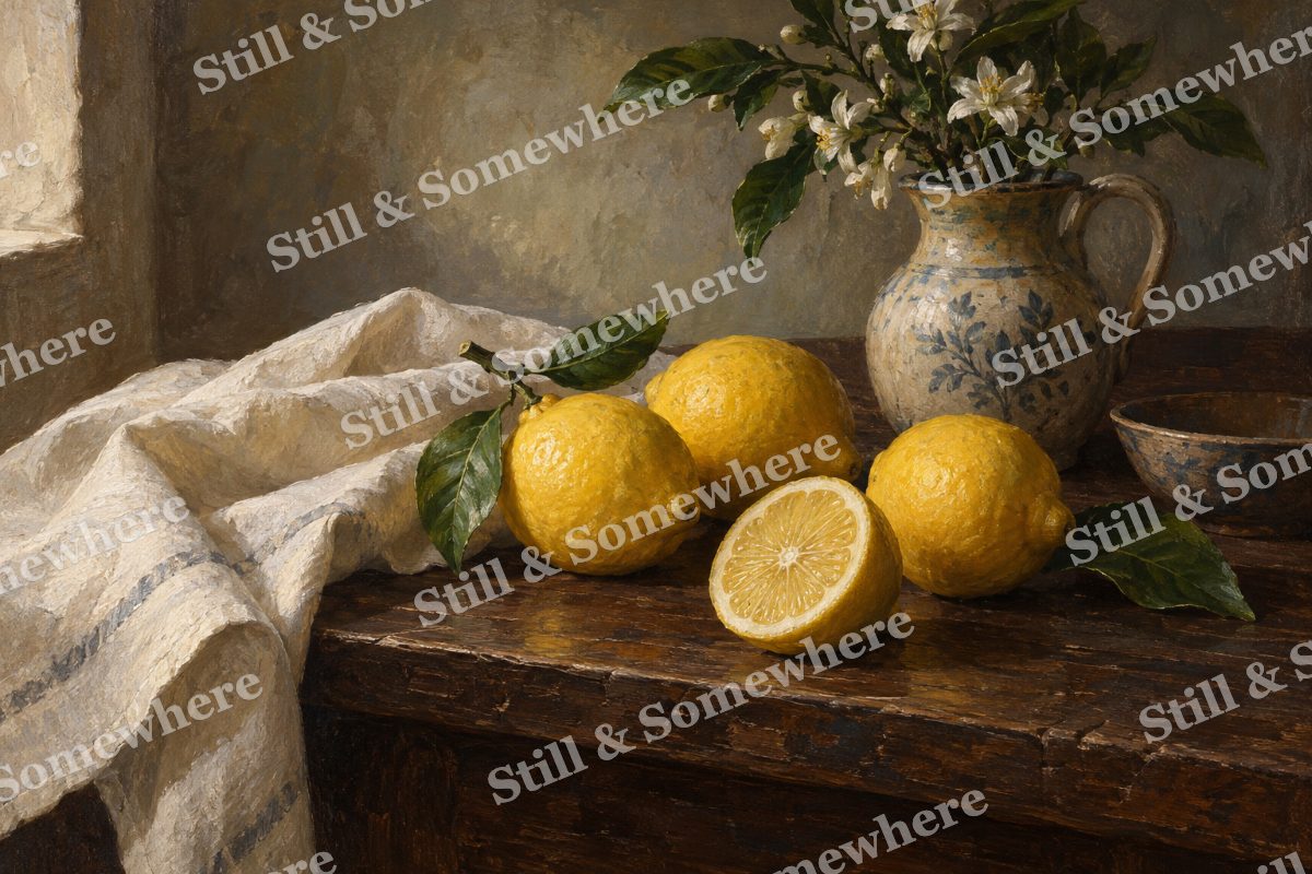 Lemons and a Folded Linen Cloth, original artwork preview