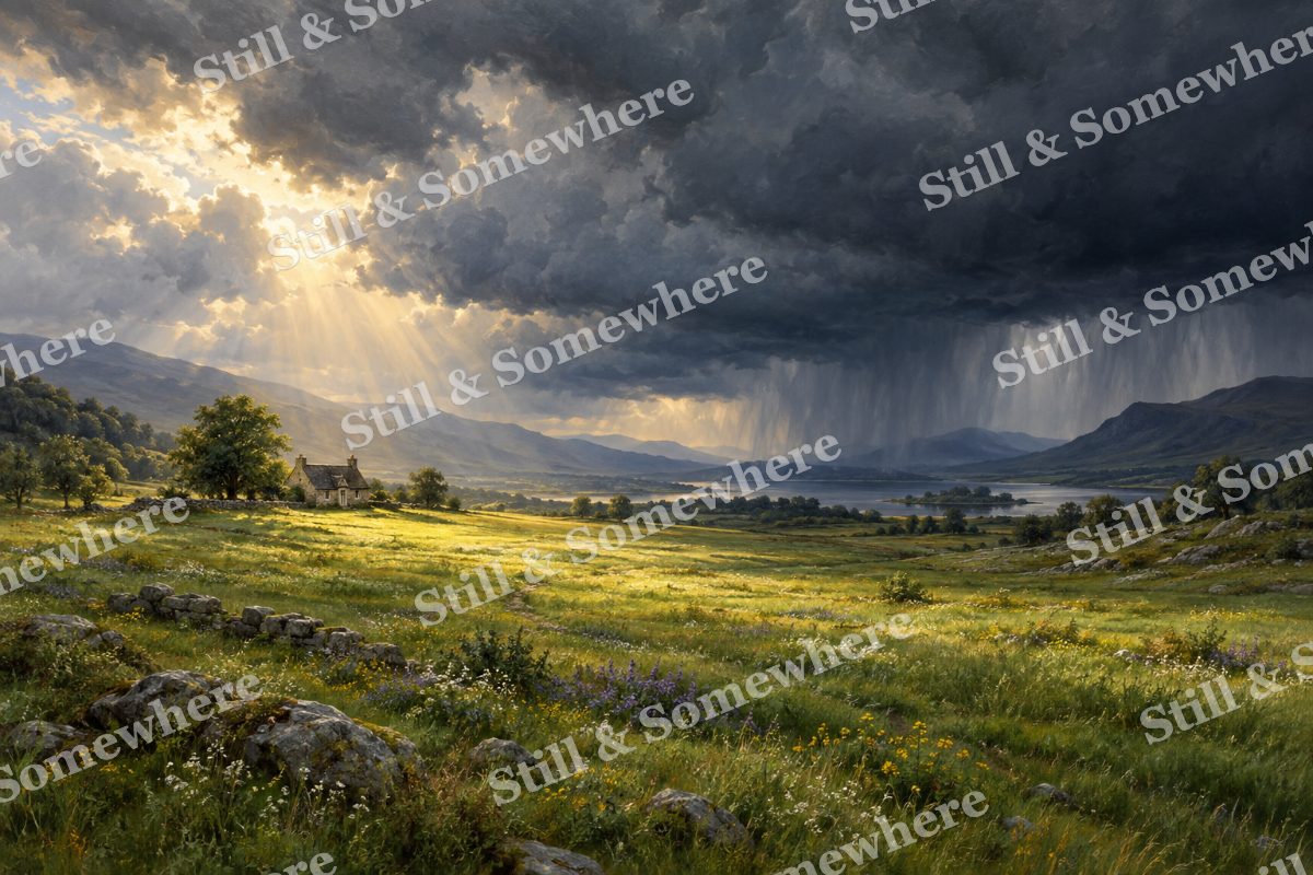 Meadow Cottage beneath Storm Clouds, original artwork preview