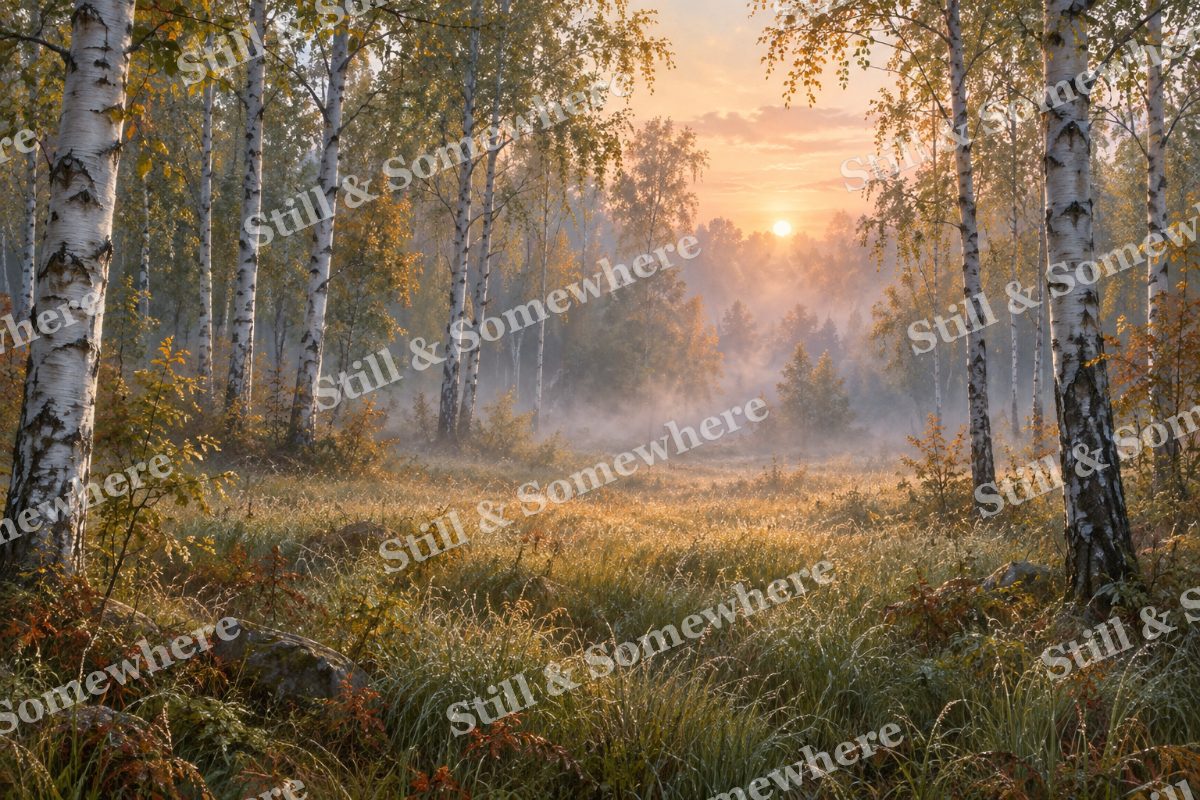Birch Clearing at Dawn, original artwork preview