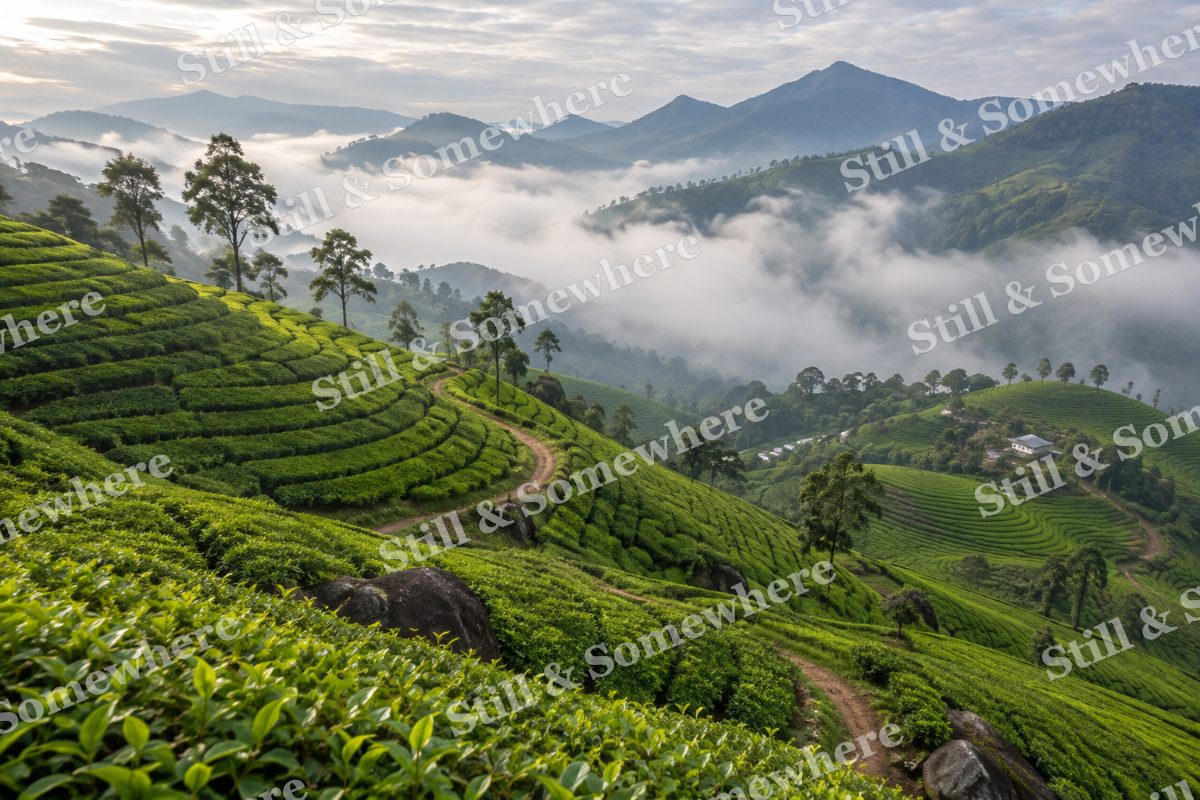 Tea Terraces Misty Mountains, original artwork preview
