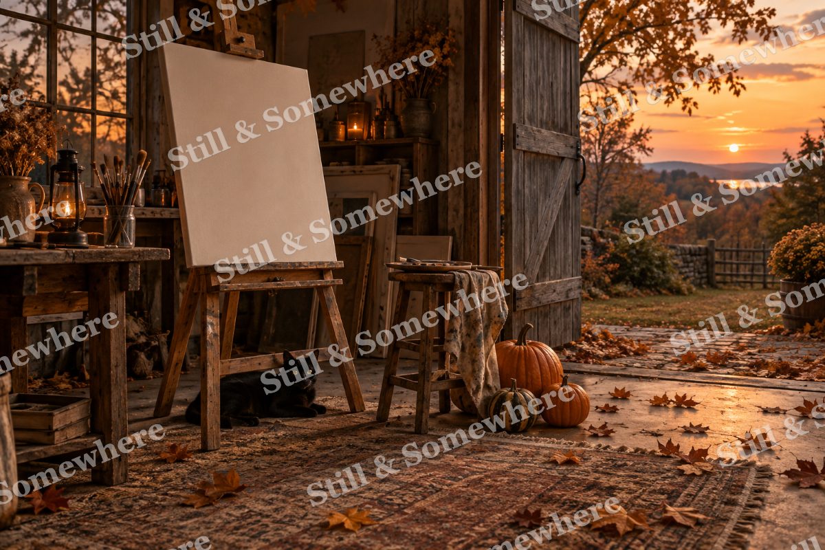 Black Cat under the Easel, original artwork preview
