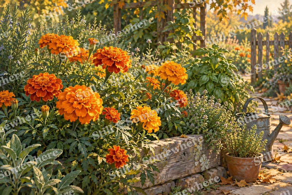 Marigolds in the Kitchen Garden, original artwork preview