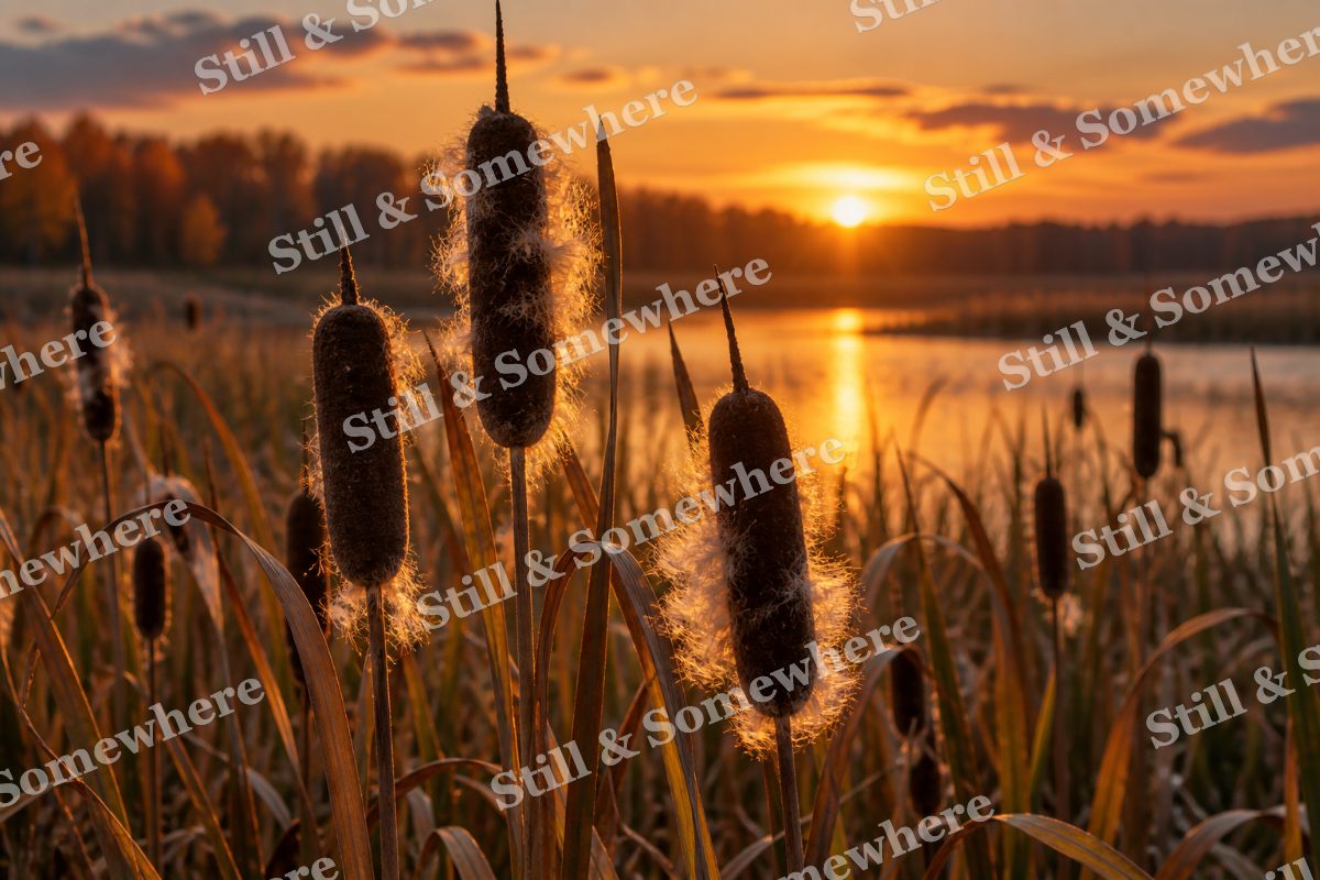 Cattails in Evening Light, original artwork preview
