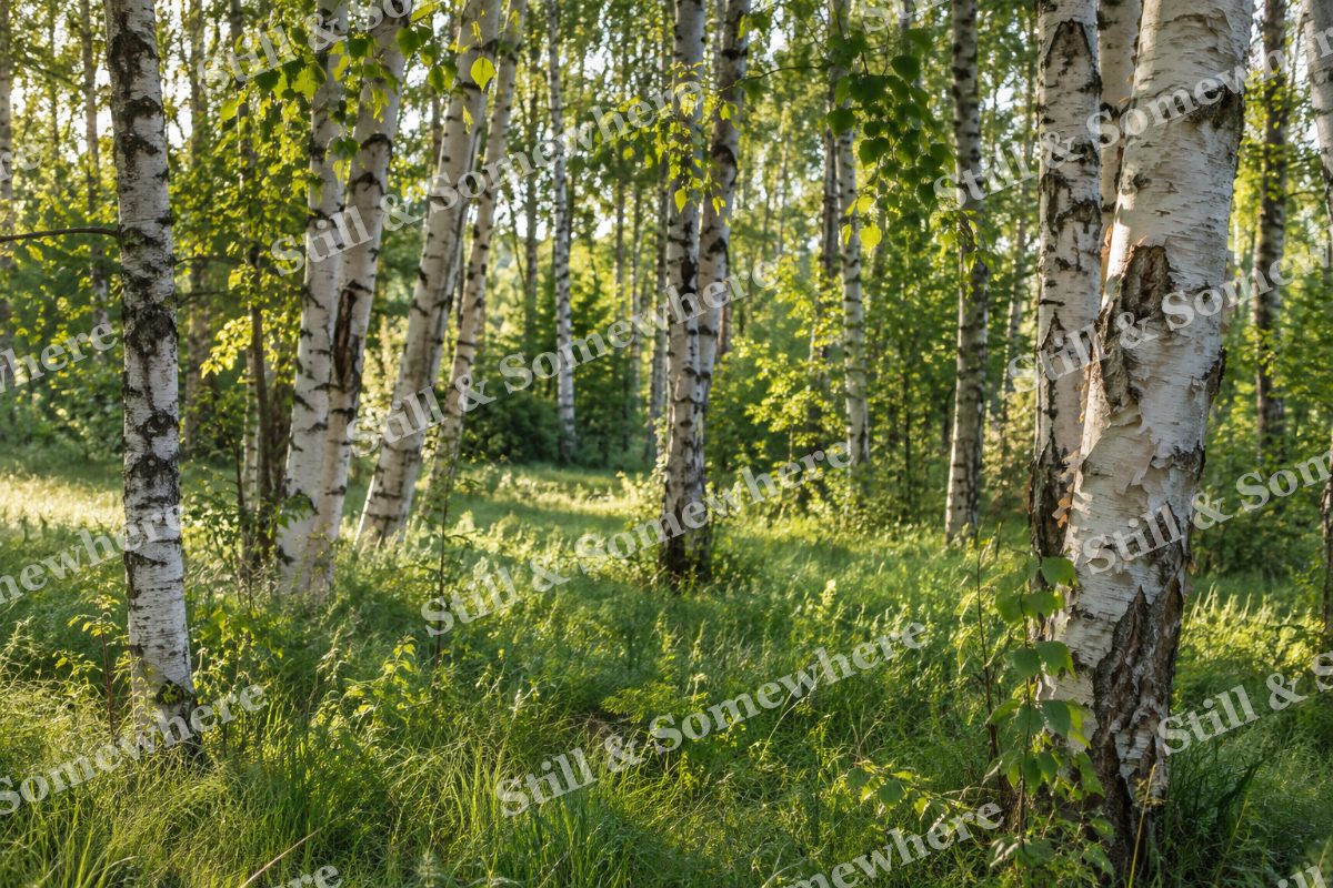 Sunlit Grove of White Birches, original artwork preview