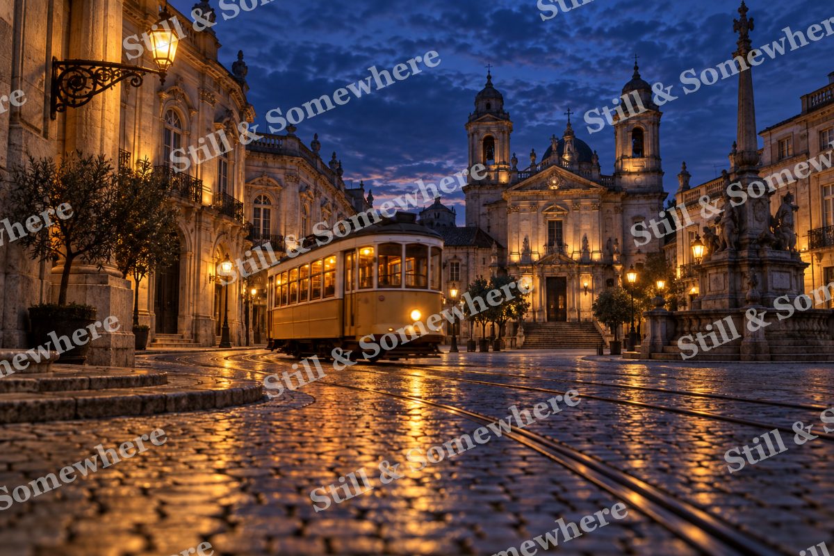 Lights Amber Tram at Blue Hour, original artwork preview