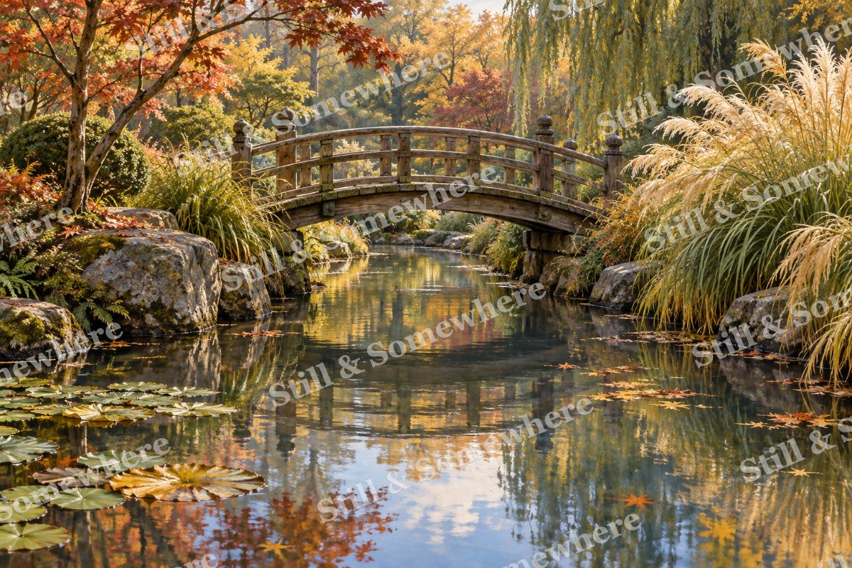 Garden Bridge over Quiet Water, original artwork preview